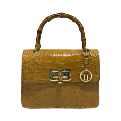 Made in Italy Croc-Embossed Leather Medium Bamboo Handle Tote Bag
