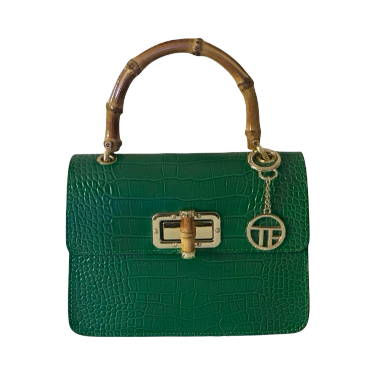 Made in Italy Croc-Embossed Leather Medium Bamboo Handle Tote Bag