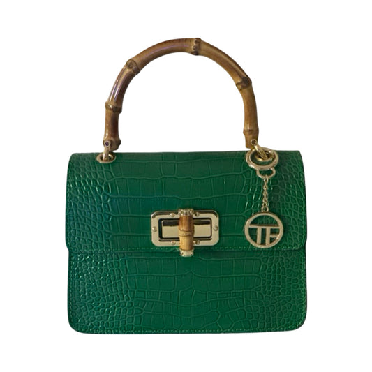 Made in Italy Croc-Embossed Leather Medium Bamboo Handle Tote Bag