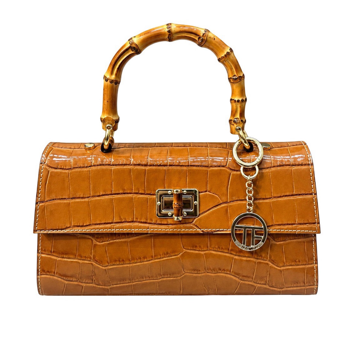 Bamboo Top Handle Medium Croco Leather Tote Bag - Shoulder Bag for Women