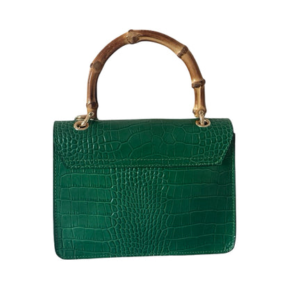 Made in Italy Croc-Embossed Leather Medium Bamboo Handle Tote Bag