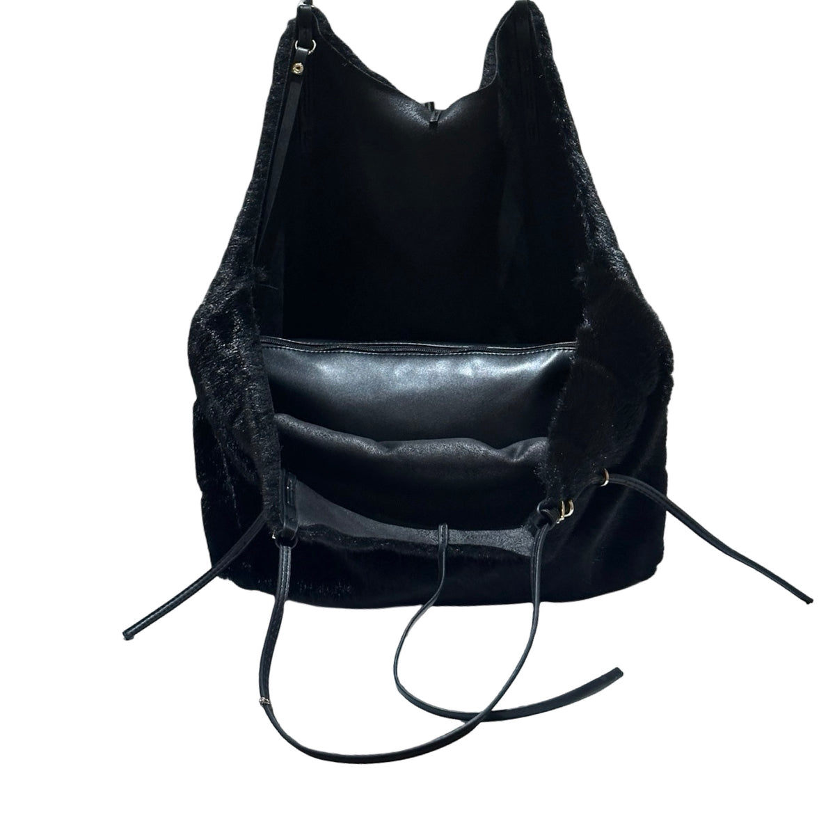Alex Max Luxury Black Faux Fur Hobo Shoulder Bag