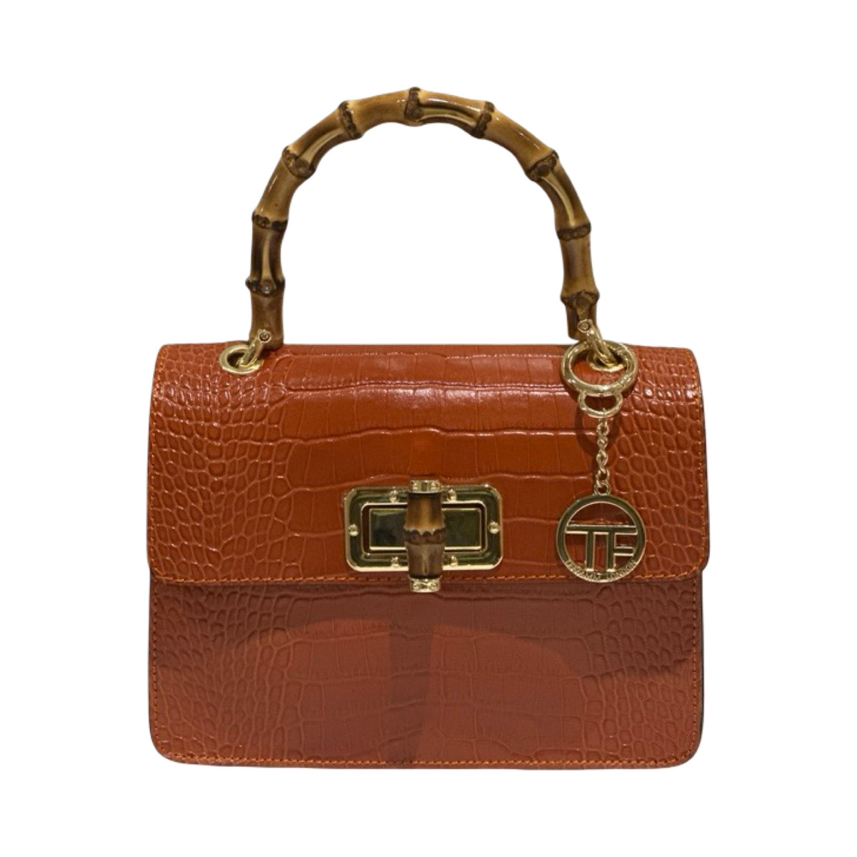 Made in Italy Croc-Embossed Leather Medium Bamboo Handle Tote Bag
