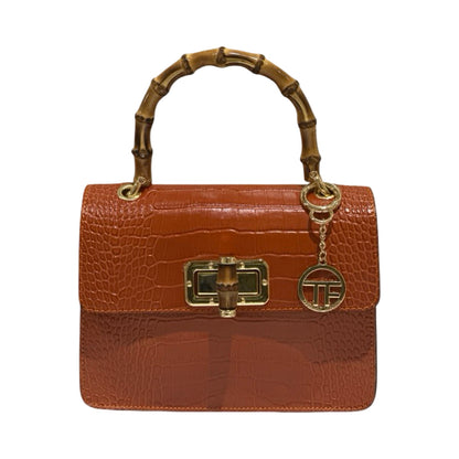 Made in Italy Croc-Embossed Leather Medium Bamboo Handle Tote Bag
