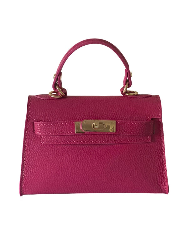 Fuchsia pink Italian leather mini handbag with gold-tone twist-lock