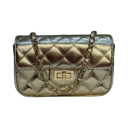 Gold Font Quilted Laminated Leather Crossbody Bag – Luxe Shine