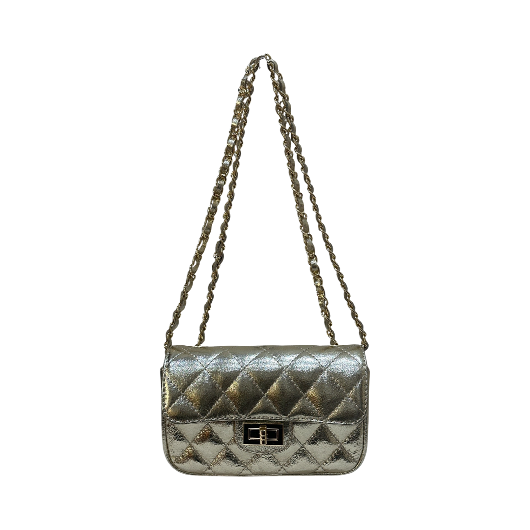 Gold Quilted Laminated Leather Crossbody Bag – Luxe Shine