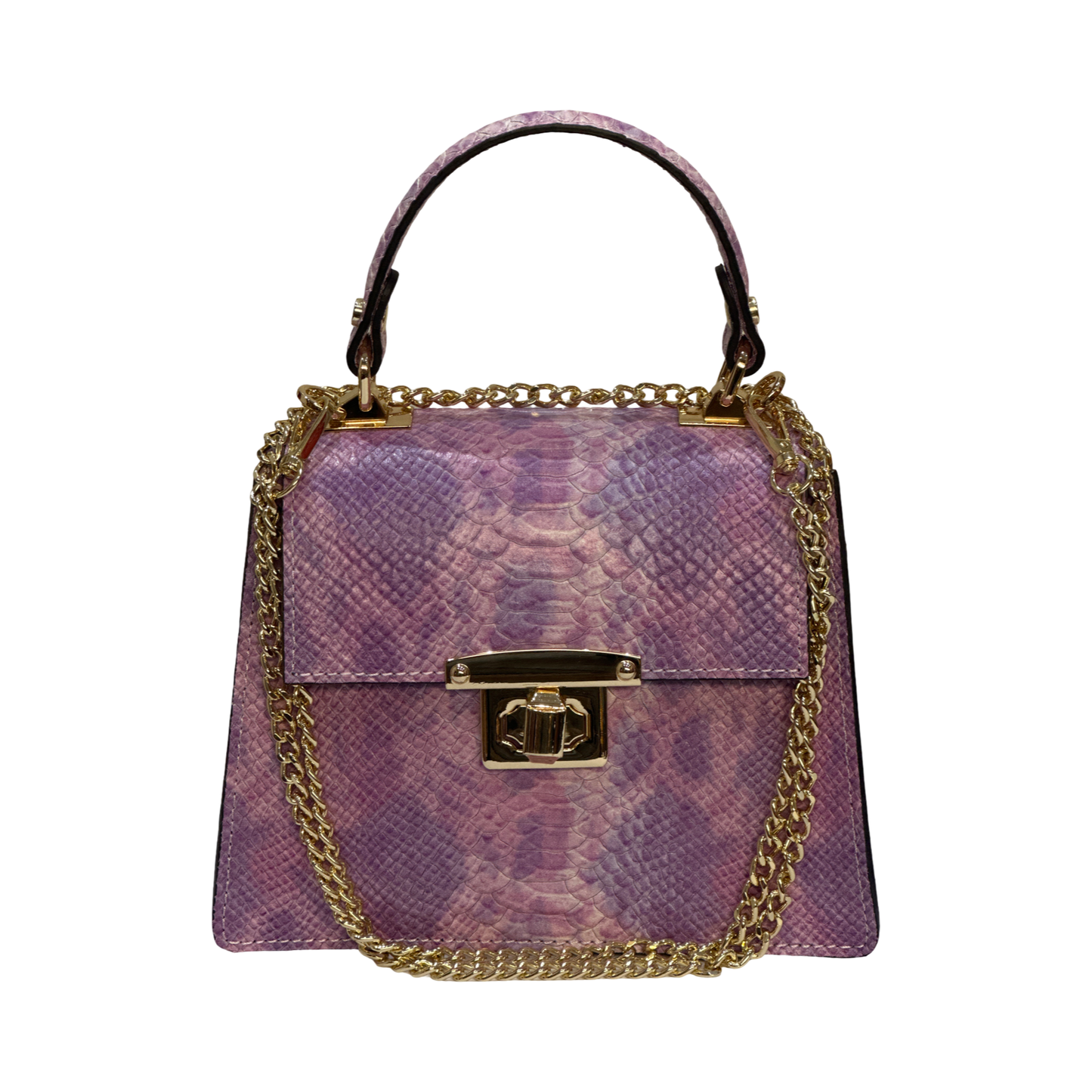 Top Handle Small Tote Leather Bag Python Effect Made in Italy