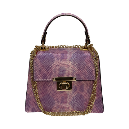 Top Handle Small Tote Leather Bag Python Effect Made in Italy