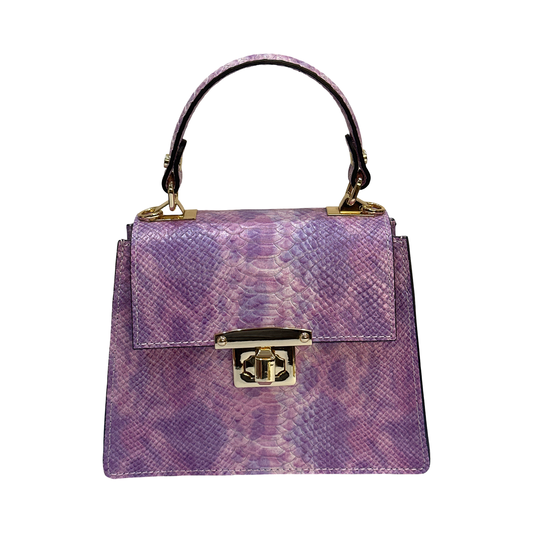 Top Handle Small Tote Leather Bag Python Effect Made in Italy