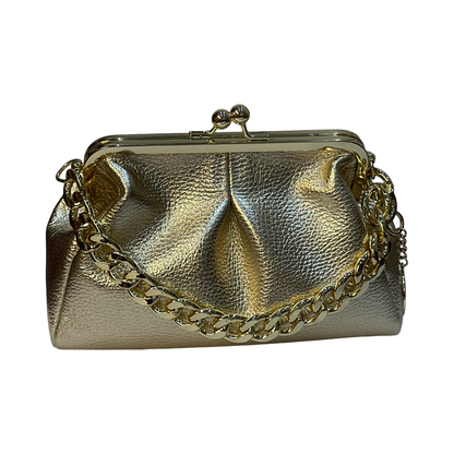 Laminated Italian Small Leather Clutch Bag – Gold Metallic | Made in Italy