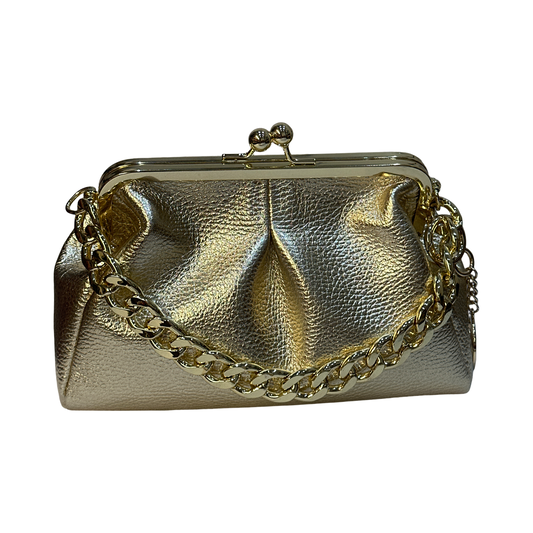 Laminated Italian Small Leather Tote Bag – Gold Metallic | Made in Italy