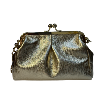 Laminated Italian Small Leather Clutch Bag – Gold Metallic | Made in Italy