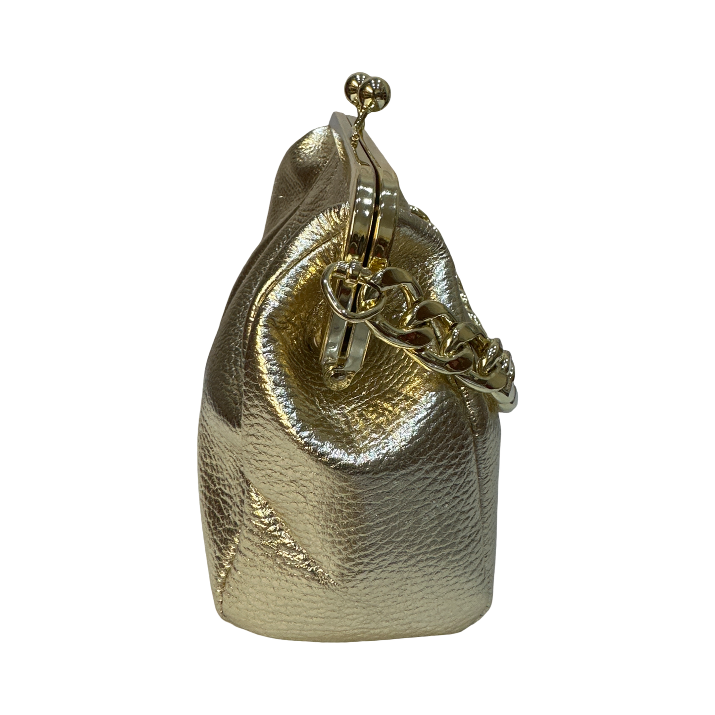 Laminated Italian Small Leather Clutch Bag – Gold Metallic | Made in Italy