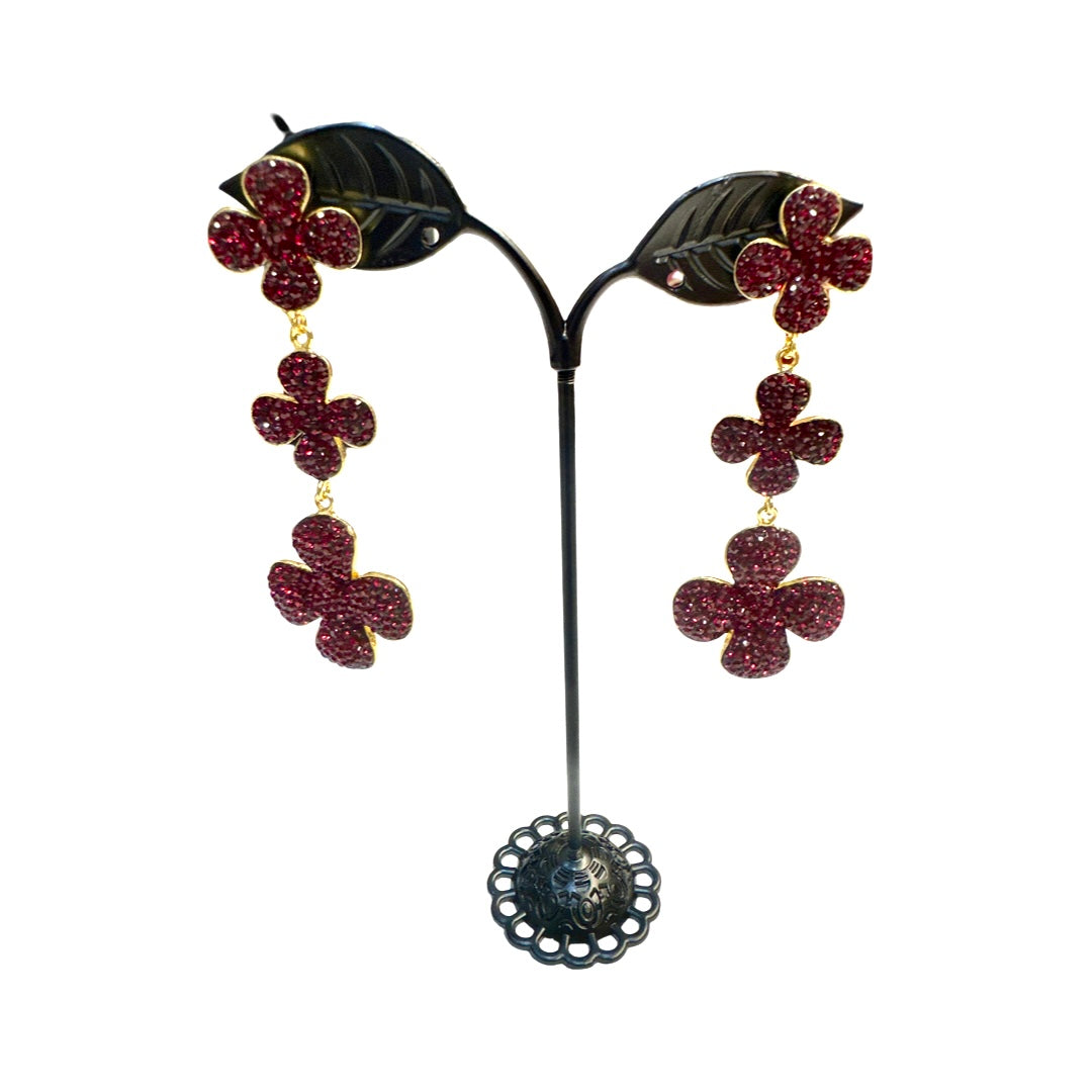 Gem and Crystals Triple Drops Earrings