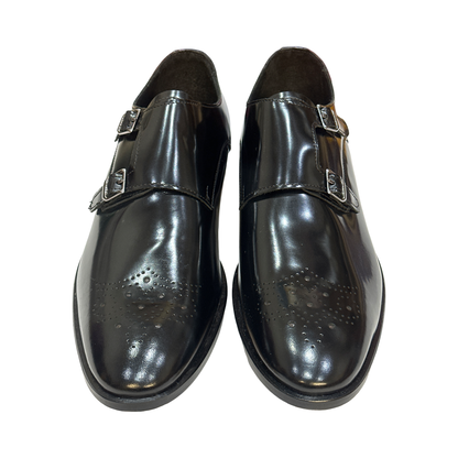 Men’s Blue Shoes Slip On Double Monk Strap Buckle Made in Italy