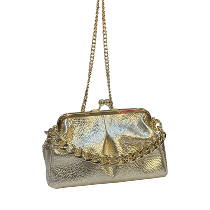 Laminated Italian Small Leather Clutch Bag – Gold Metallic | Made in Italy