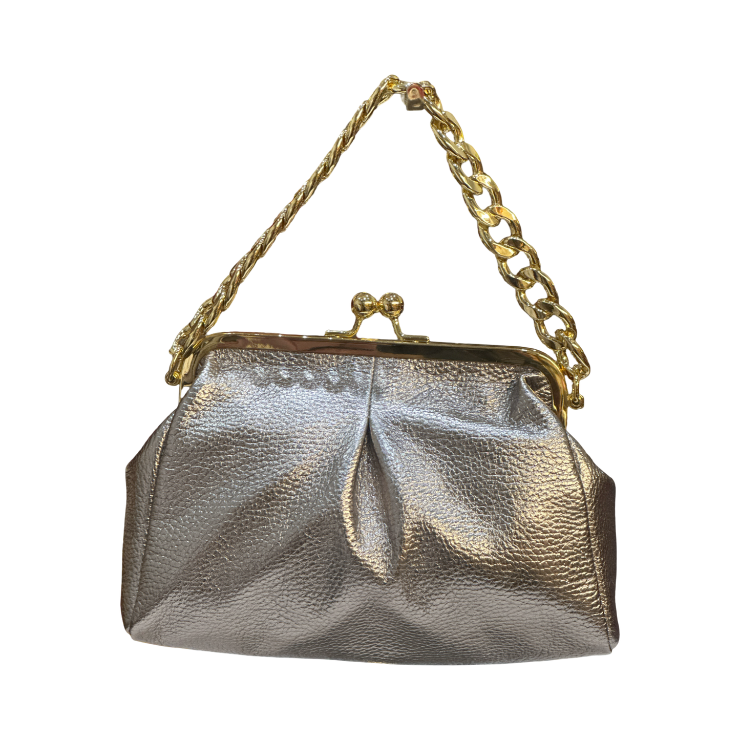 Laminated Italian Small Leather Clutch Bag – Gold Metallic | Made in Italy