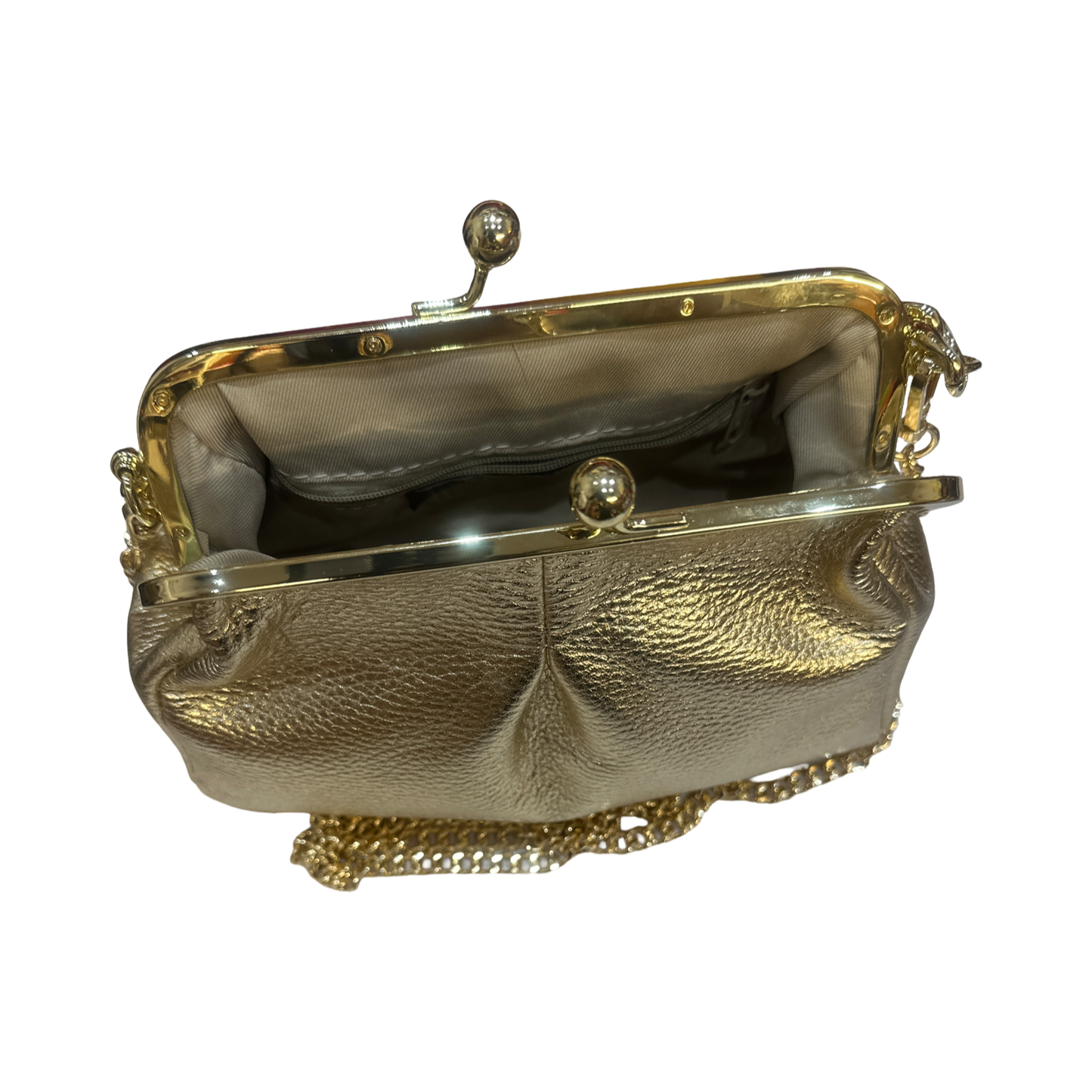 Laminated Italian Small Leather Clutch Bag – Gold Metallic | Made in Italy