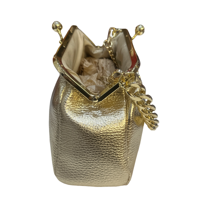 Laminated Italian Small Leather Clutch Bag – Gold Metallic | Made in Italy