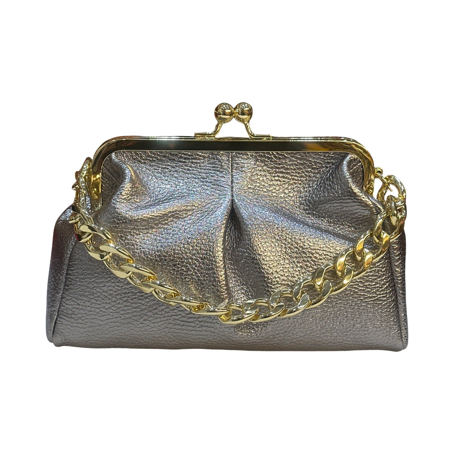Laminated Italian Small Leather Clutch Bag – Gold Metallic | Made in Italy