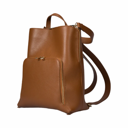 Made in Italy Convertible Leather Backpack Bag with Detachable Shoulder Strap