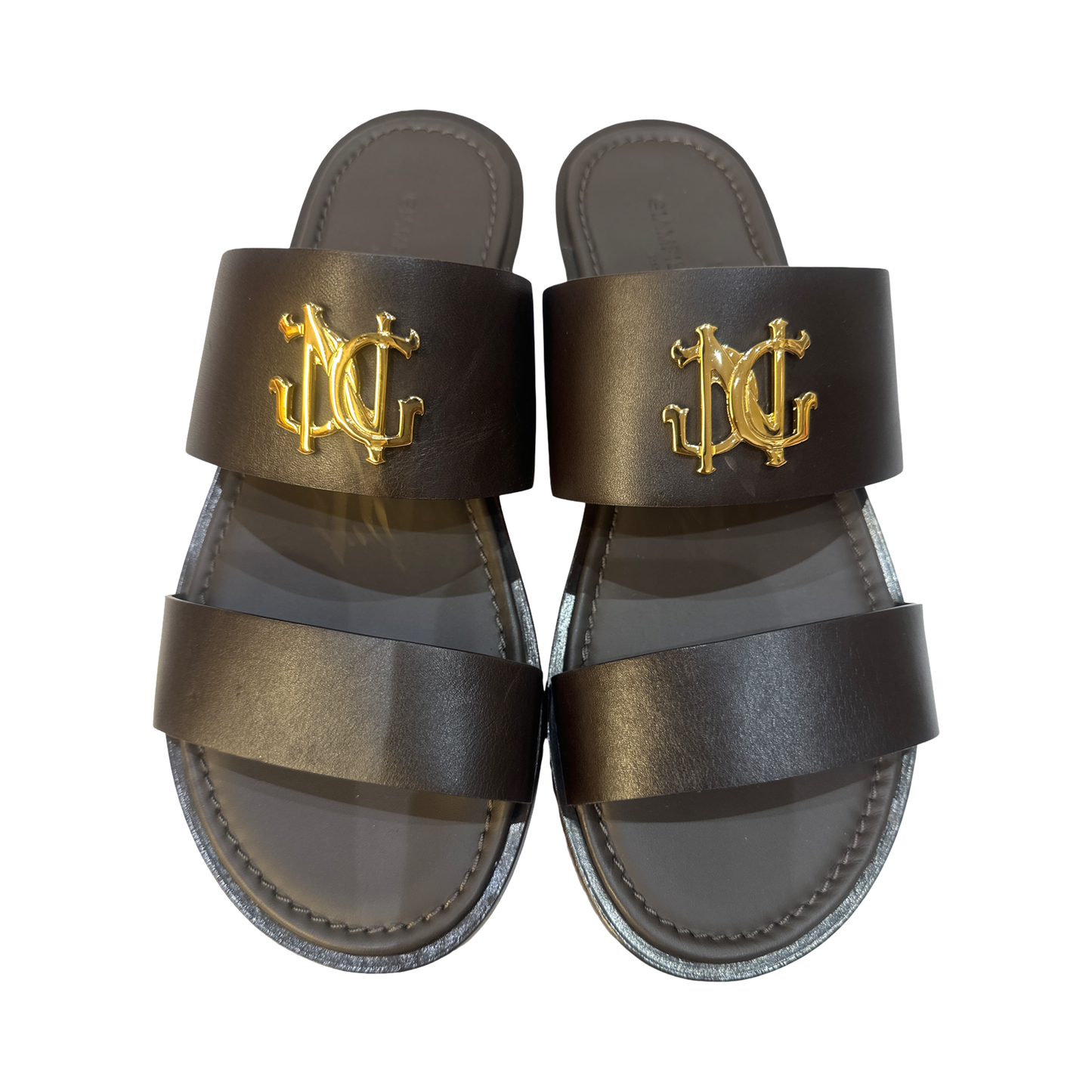 Brown 2 Strap Slip-On Sandals