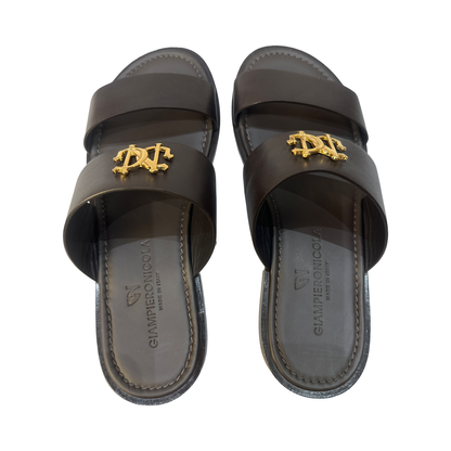 Brown 2 Strap Slip-On Sandals