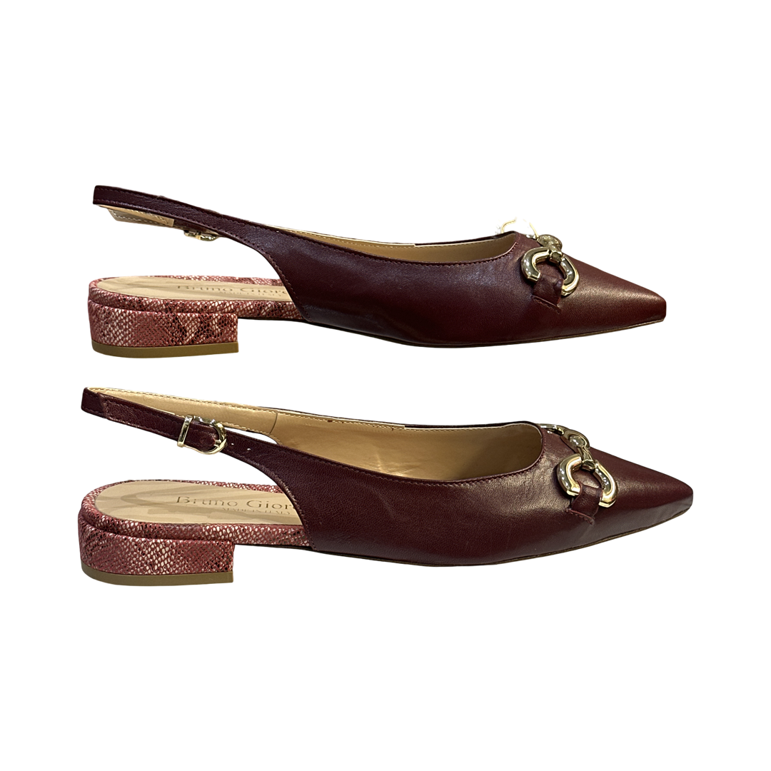 Wine Flat Slingback Leather Sandals