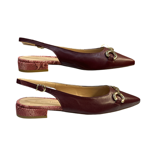 Wine Flat Slingback Leather Sandals