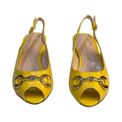 Yellow Flat Slingback Leather Sandals