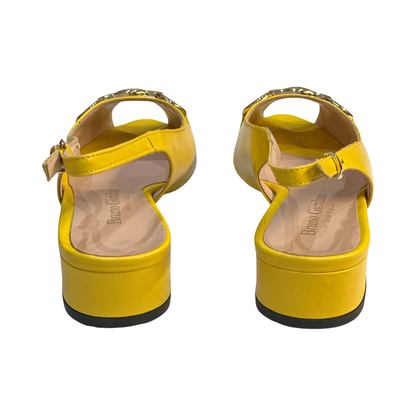 Yellow Flat Slingback Leather Sandals