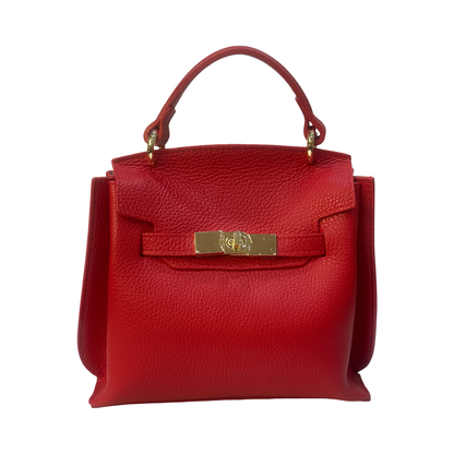 Small Top Handle Pebbled Leather Tote Bag Made in Italy
