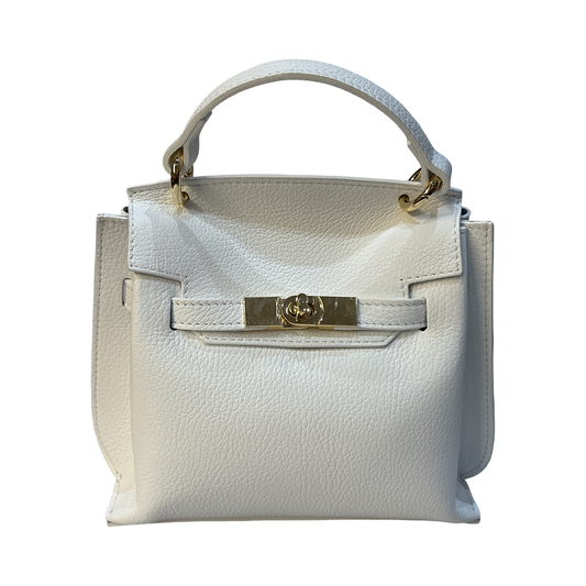 Small Top Handle Pebbled Leather Tote Bag Made in Italy