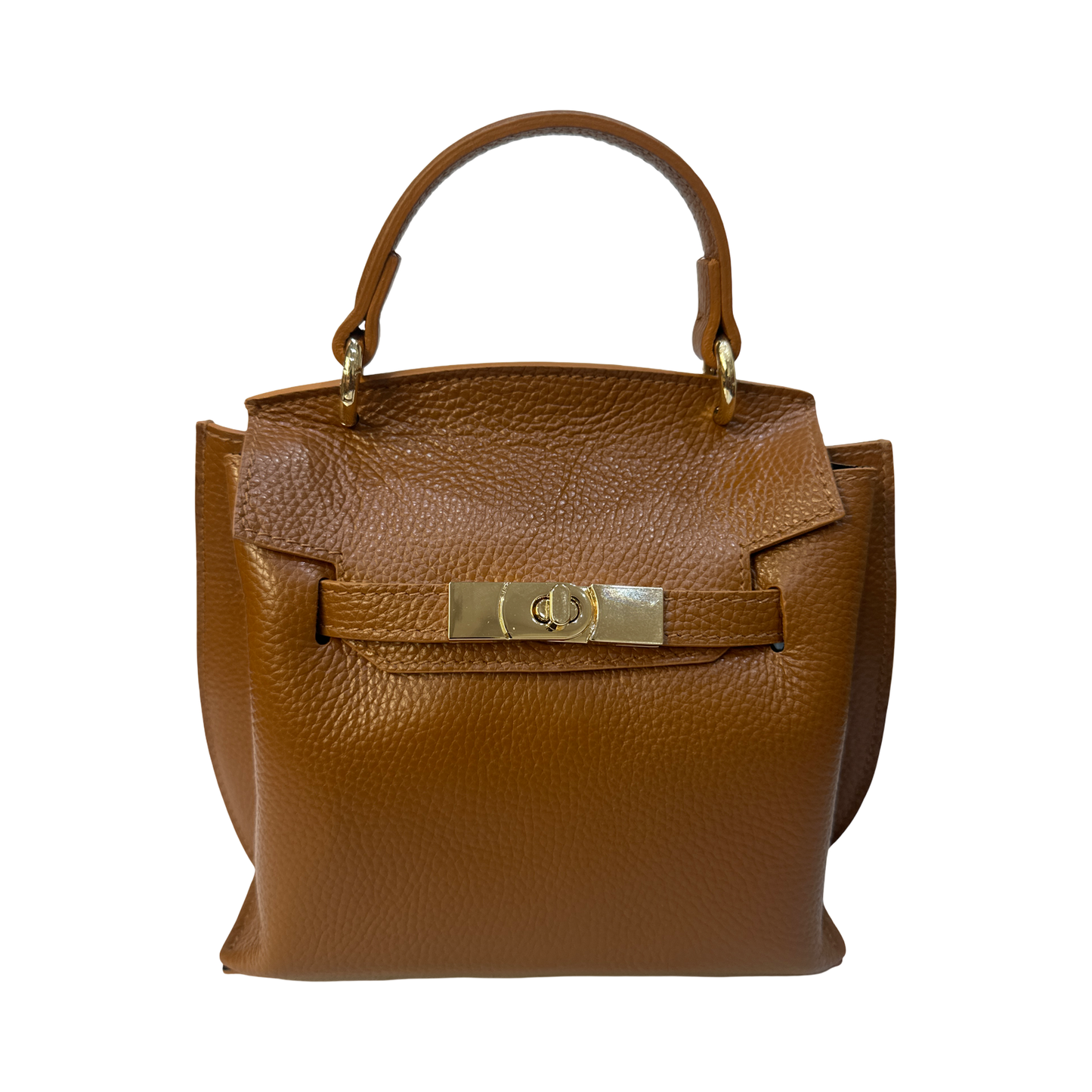 Small Top Handle Pebbled Leather Tote Bag Made in Italy