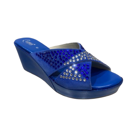 Criss-Cross Embellished with dazzling Swarovski Crystals Blue Platform Wedge Sandals
