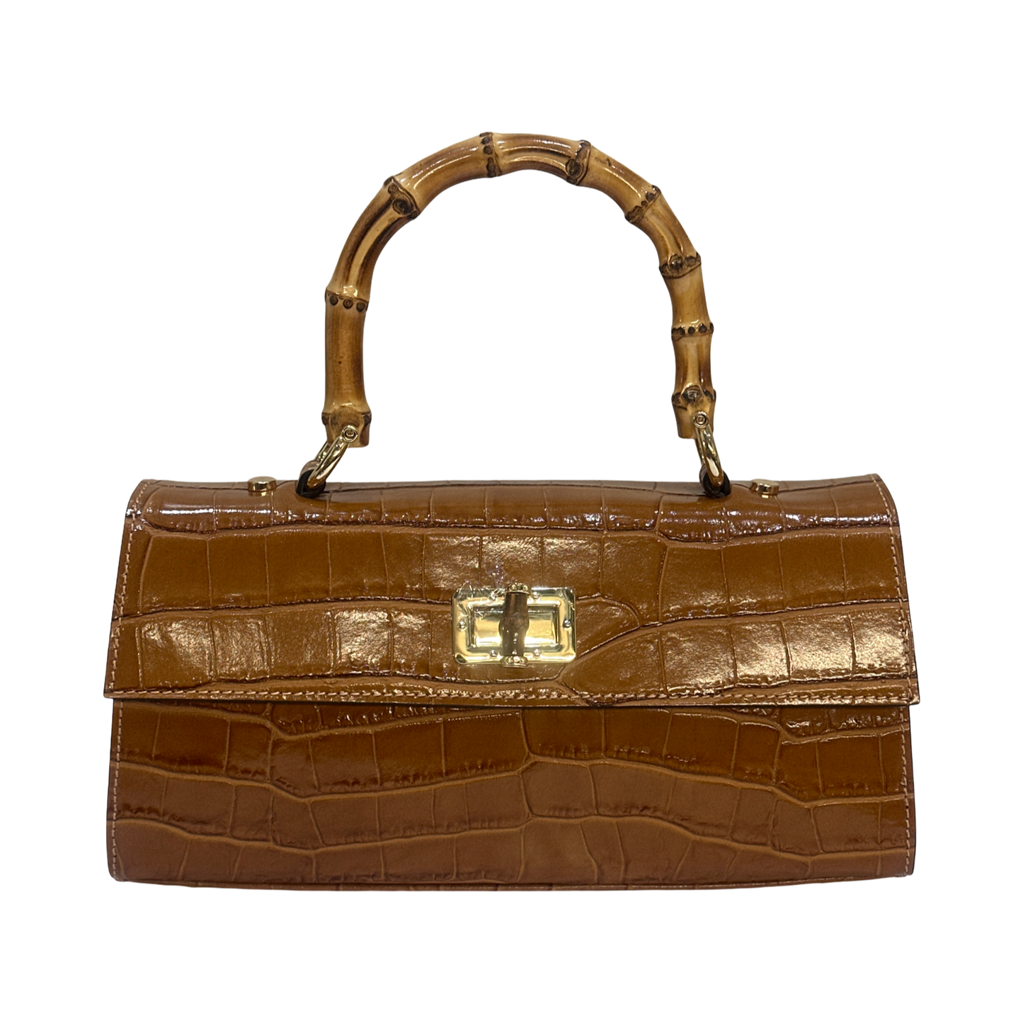 Bamboo Top Handle Medium Croco Leather Tote Bag