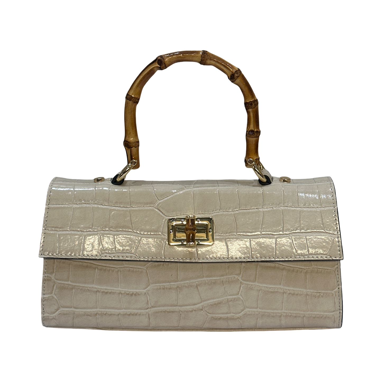 Bamboo Top Handle Medium Croco Leather Tote Bag