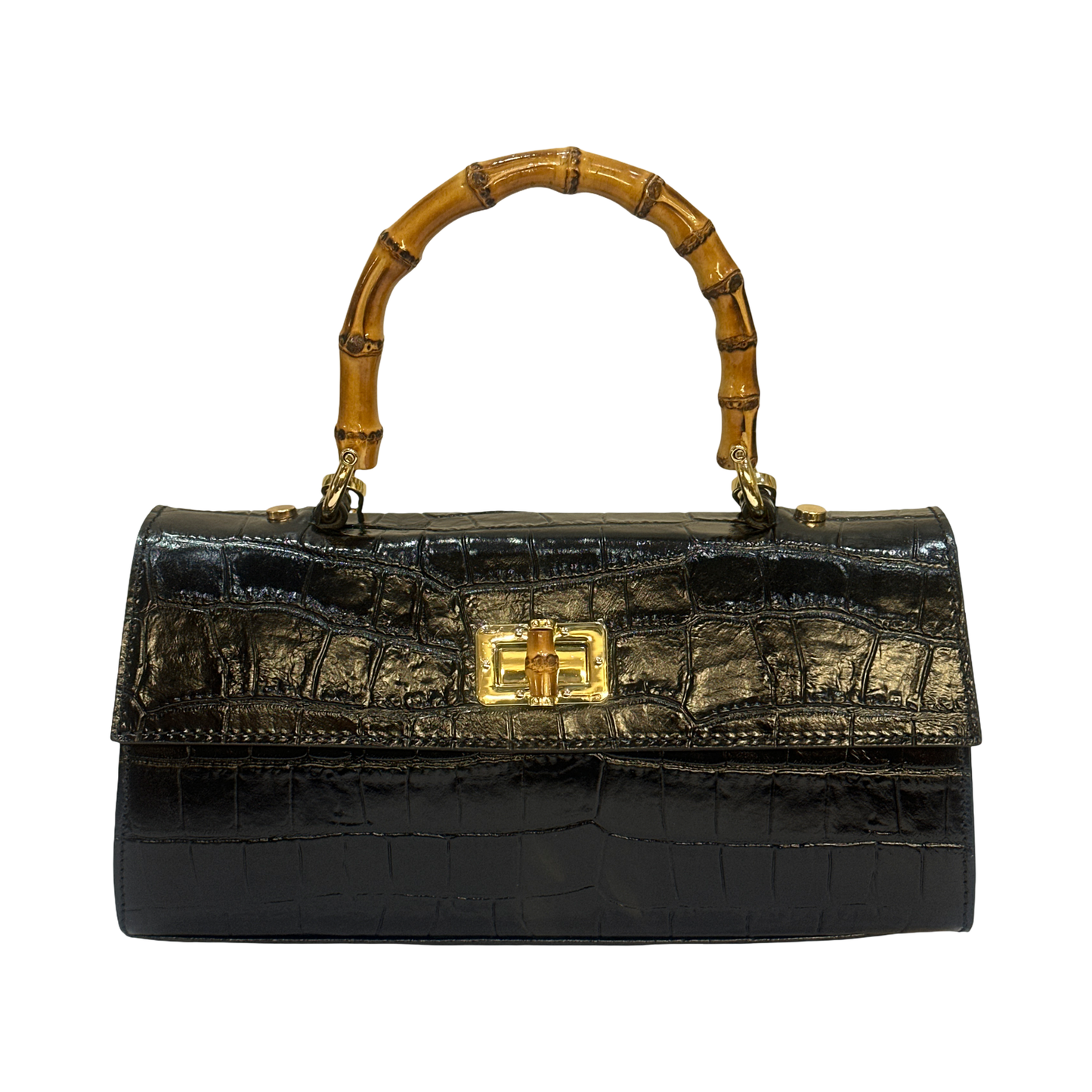 Bamboo Top Handle Medium Croco Leather Tote Bag