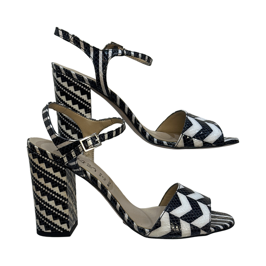 Black and White Block Heel Sandals