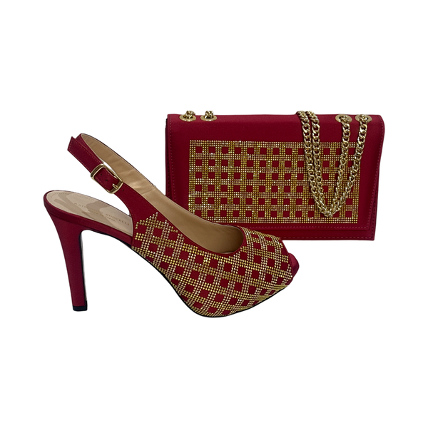 Wine Gold Embellished Shoes with Matching Bag