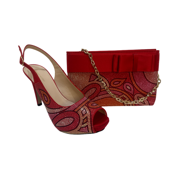Wine Jewel Embellished Shoes with Matching Bag