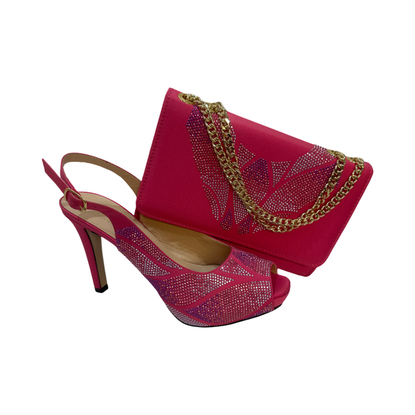 Pink Jewel Embellished Shoes with Matching Bag