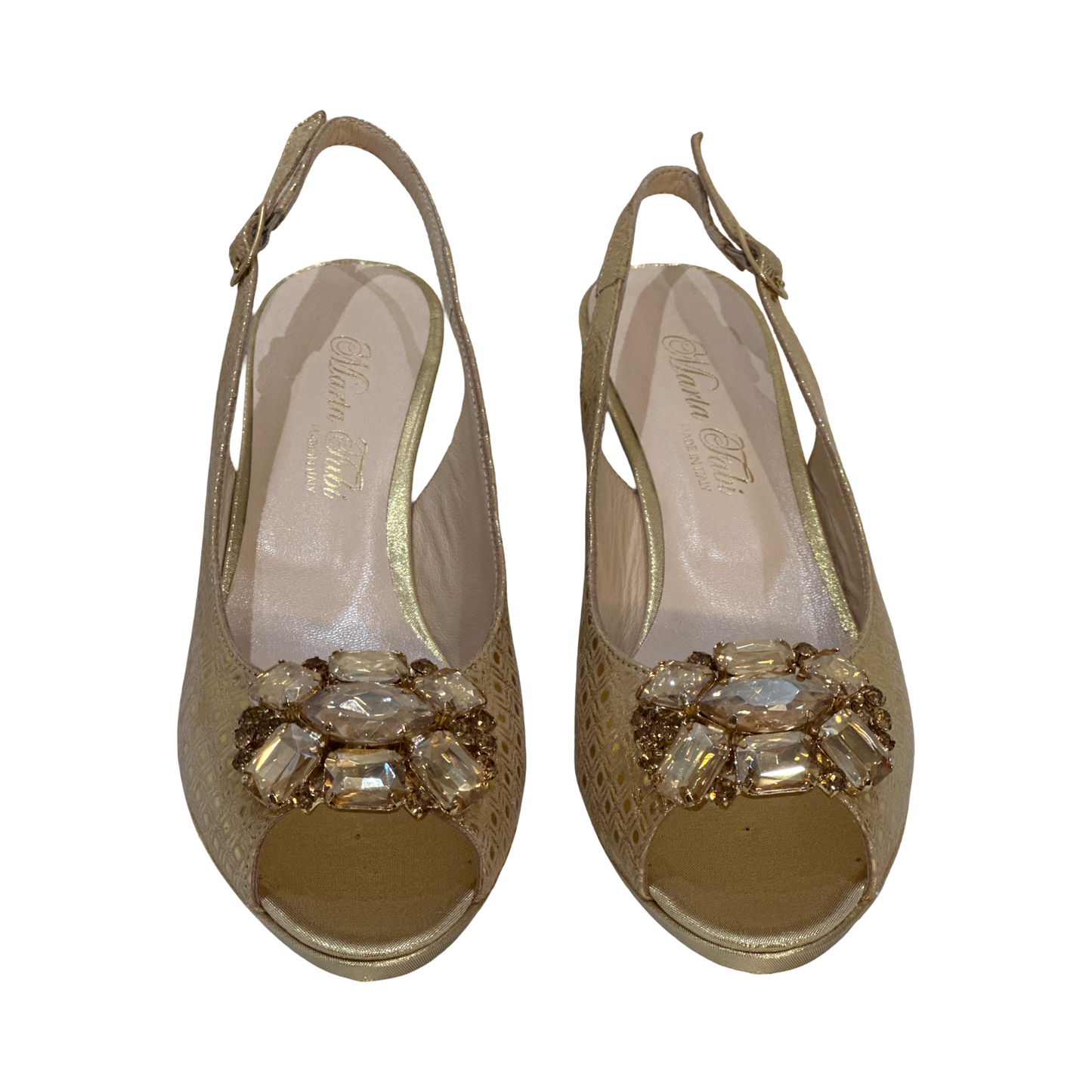 Crystal Embellished Gold Shoes with Matching Bag