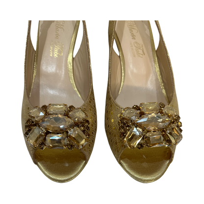 Crystal Embellished Gold Shoes with Matching Bag