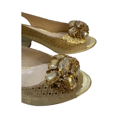 Crystal Embellished Gold Shoes with Matching Bag