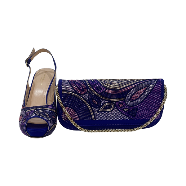 Purple Jewel Embellished Shoes with Matching Bag