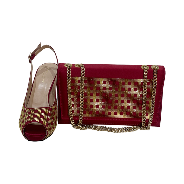 Wine Gold Embellished Shoes with Matching Bag