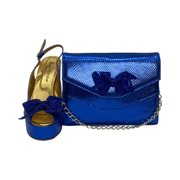 Blue Embellished Shoes with Matching Bag