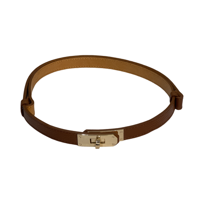 Italian Leather Waist Belt with Gold-Tone Lock